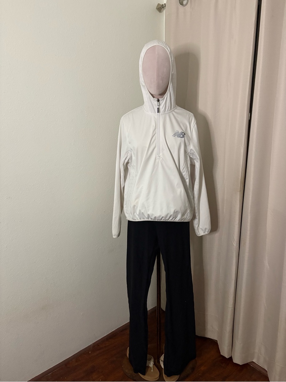 New Balance White Half-Zip Hooded Windbreaker